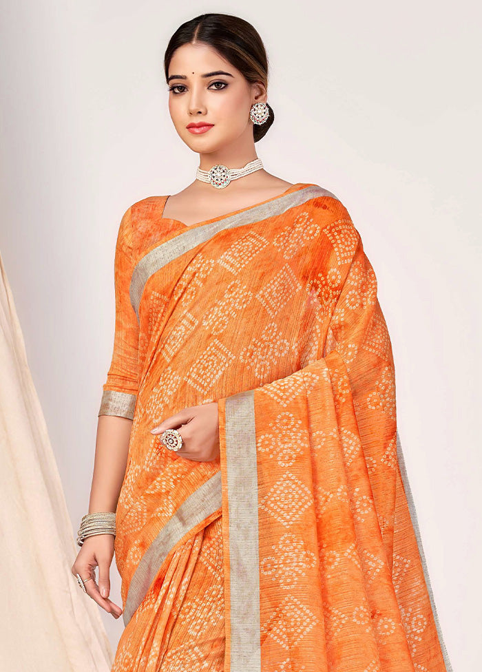 Orange Cotton Saree With Blouse Piece