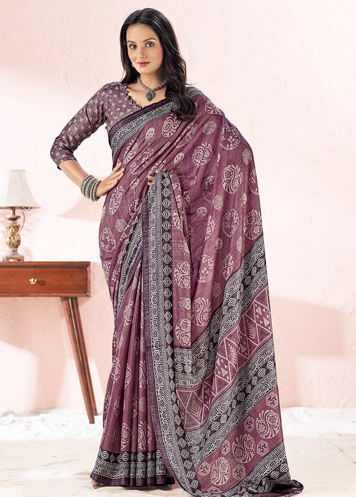 Wine Dupion Silk Saree With Blouse Piece