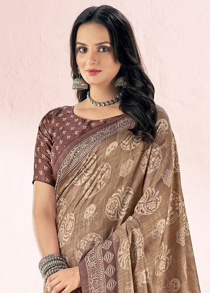 Brown Dupion Silk Saree With Blouse Piece