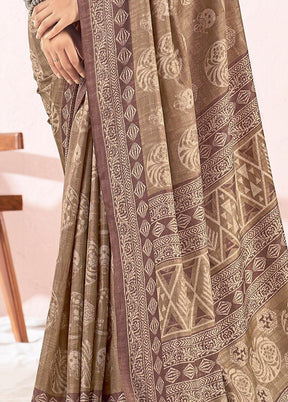 Brown Dupion Silk Saree With Blouse Piece