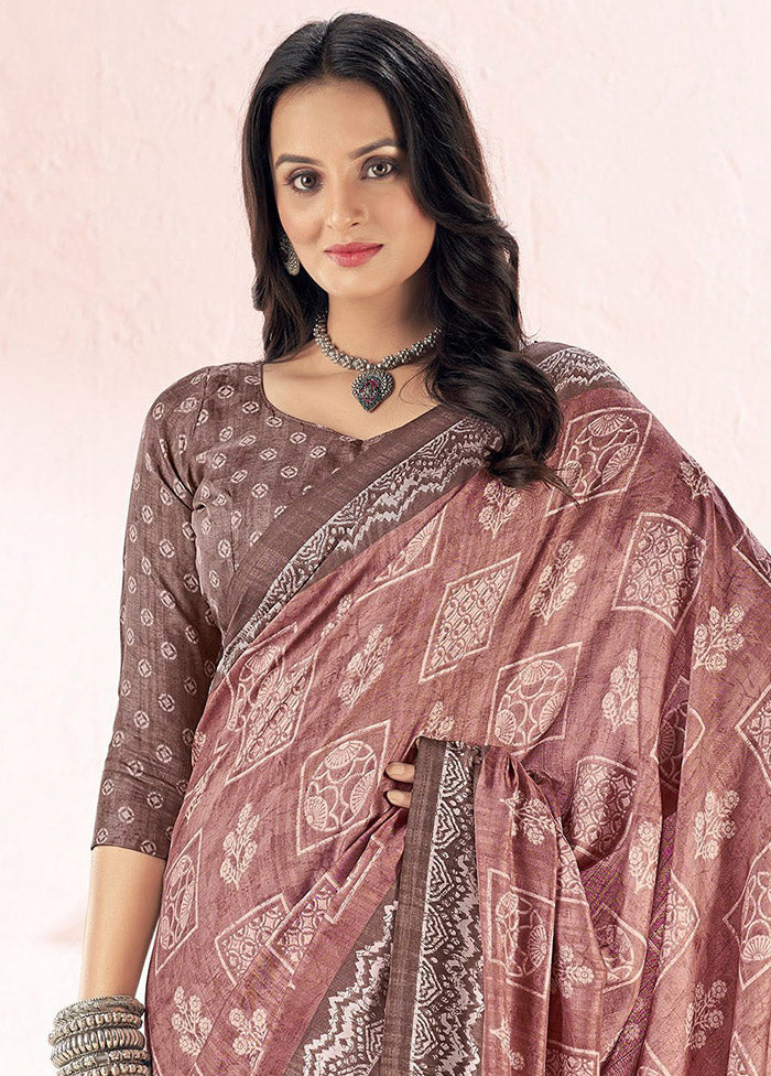 Peach Dupion Silk Saree With Blouse Piece