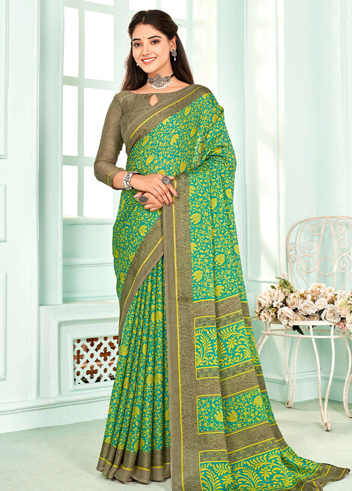 Multicolor Chiffon Silk Saree With Blouse Piece