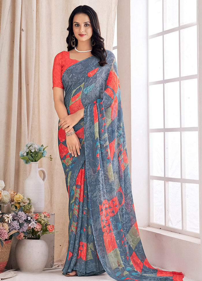 Multicolor Chiffon Silk Saree With Blouse Piece