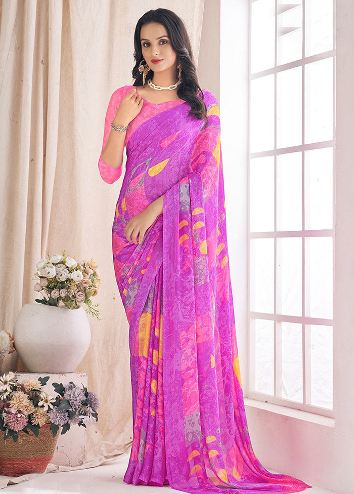 Multicolor Chiffon Silk Saree With Blouse Piece