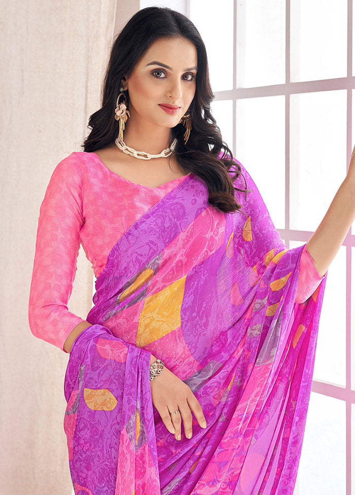 Multicolor Chiffon Silk Saree With Blouse Piece