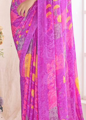 Multicolor Chiffon Silk Saree With Blouse Piece