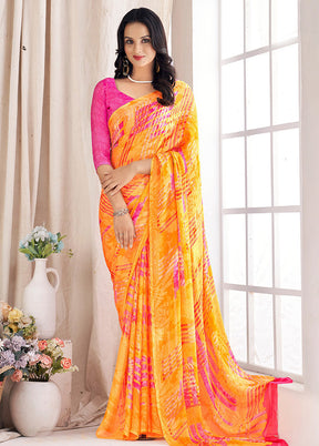 Multicolor Chiffon Silk Saree With Blouse Piece