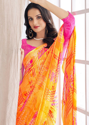 Multicolor Chiffon Silk Saree With Blouse Piece