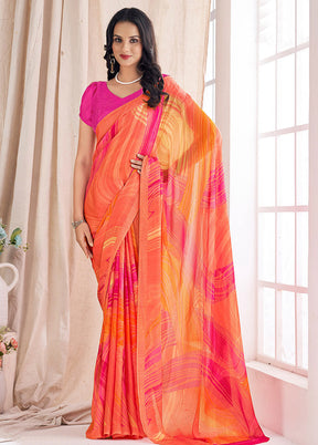 Multicolor Chiffon Silk Saree With Blouse Piece