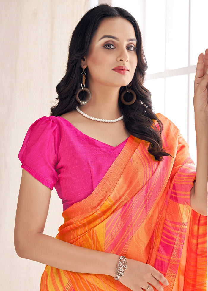 Multicolor Chiffon Silk Saree With Blouse Piece