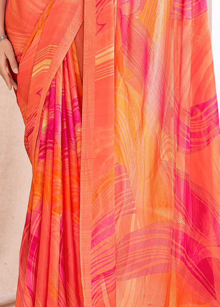 Multicolor Chiffon Silk Saree With Blouse Piece