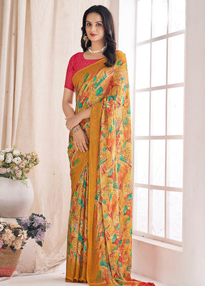 Multicolor Chiffon Silk Saree With Blouse Piece