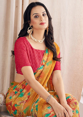 Multicolor Chiffon Silk Saree With Blouse Piece