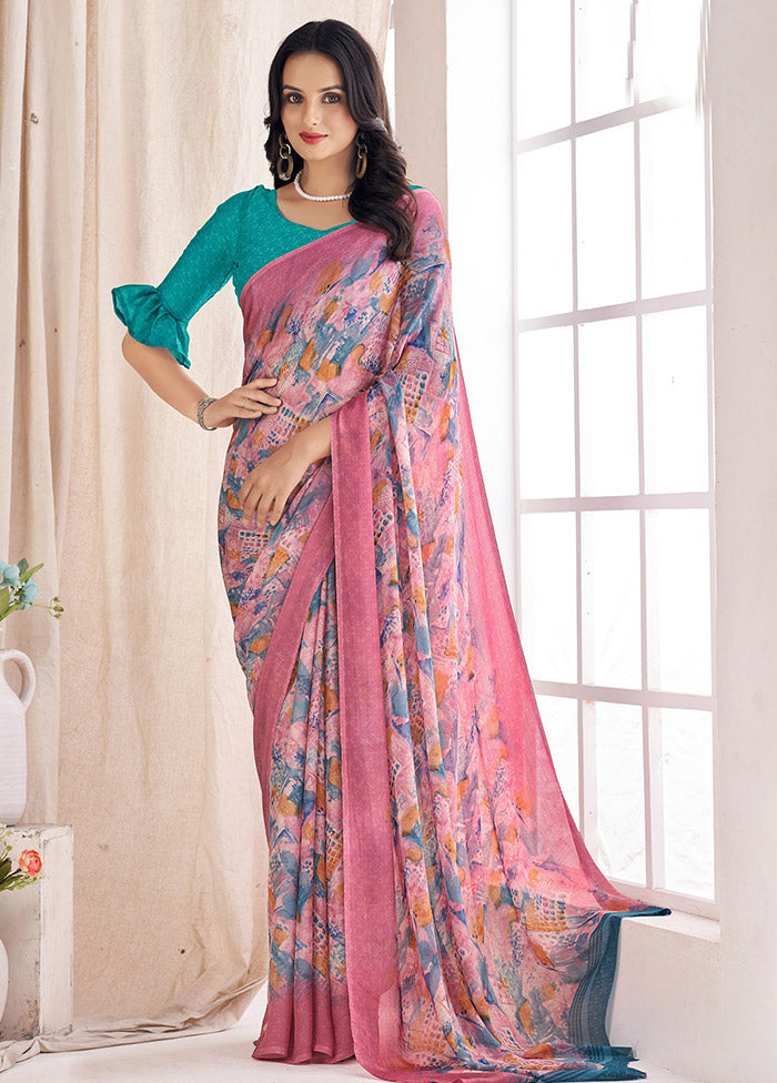 Multicolor Chiffon Silk Saree With Blouse Piece