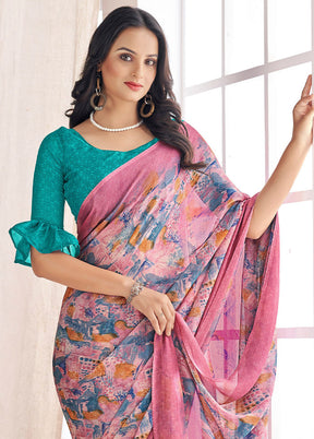 Multicolor Chiffon Silk Saree With Blouse Piece