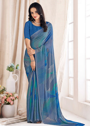 Multicolor Chiffon Silk Saree With Blouse Piece