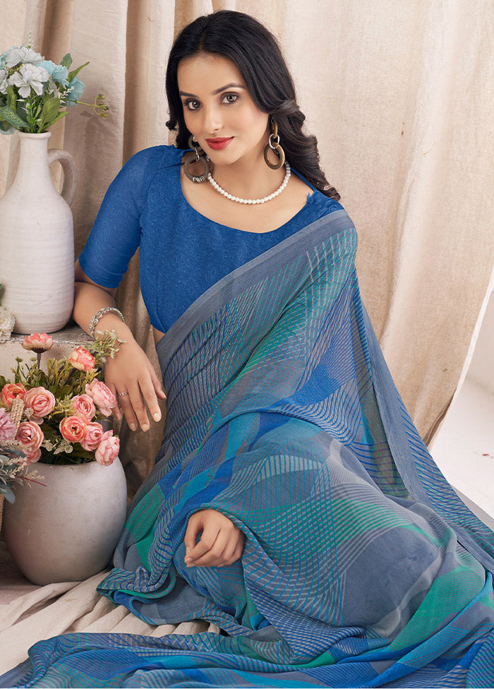 Multicolor Chiffon Silk Saree With Blouse Piece