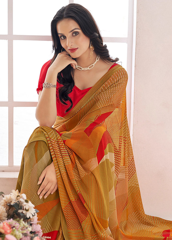 Multicolor Chiffon Silk Saree With Blouse Piece