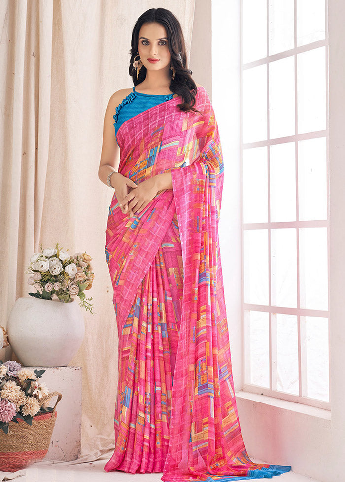 Multicolor Chiffon Silk Saree With Blouse Piece