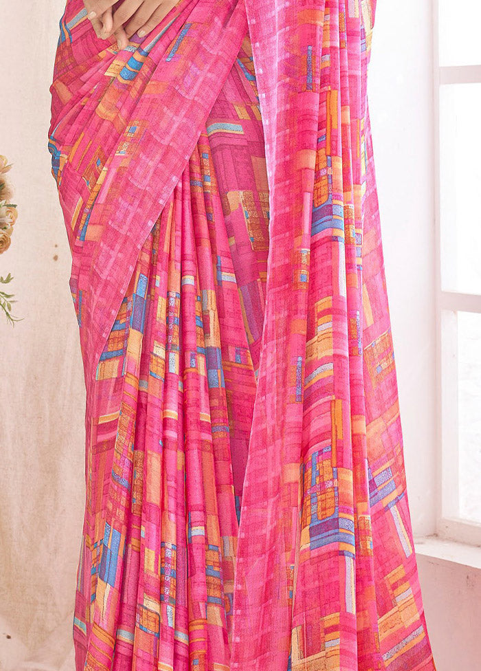 Multicolor Chiffon Silk Saree With Blouse Piece