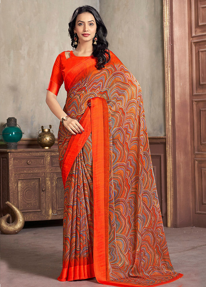 Multicolor Chiffon Silk Saree With Blouse Piece