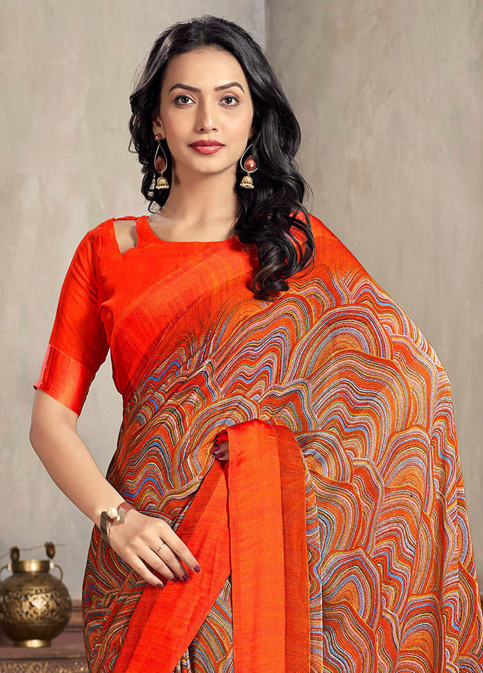 Multicolor Chiffon Silk Saree With Blouse Piece