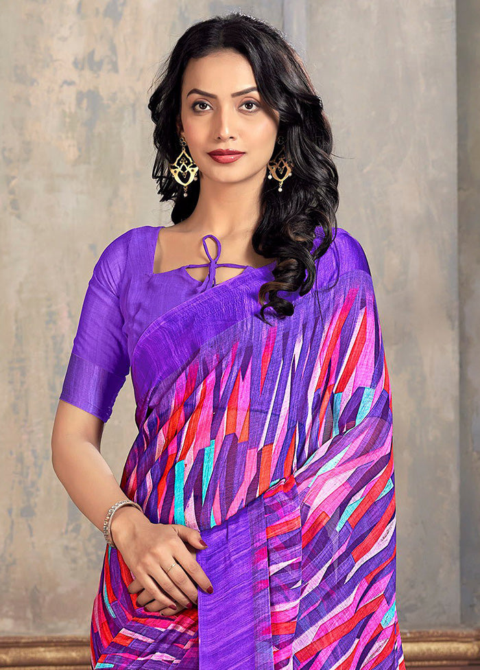 Multicolor Chiffon Silk Saree With Blouse Piece