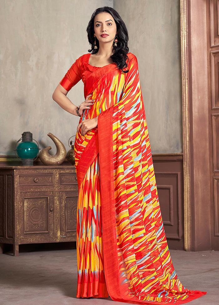 Multicolor Chiffon Silk Saree With Blouse Piece