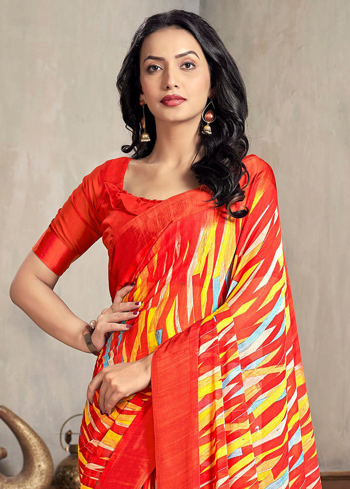 Multicolor Chiffon Silk Saree With Blouse Piece