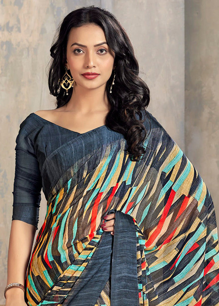 Multicolor Chiffon Silk Saree With Blouse Piece