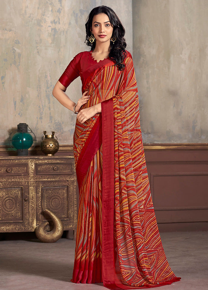 Multicolor Chiffon Silk Saree With Blouse Piece