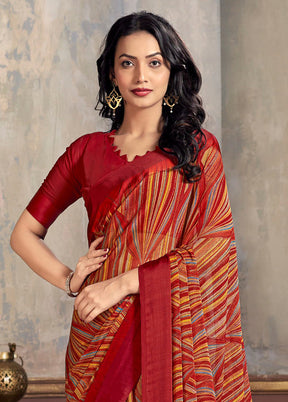 Multicolor Chiffon Silk Saree With Blouse Piece