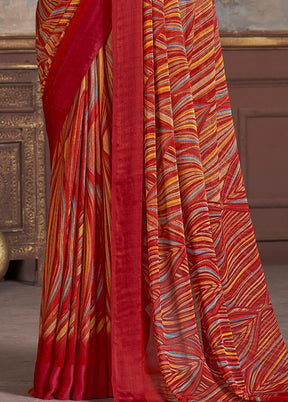 Multicolor Chiffon Silk Saree With Blouse Piece