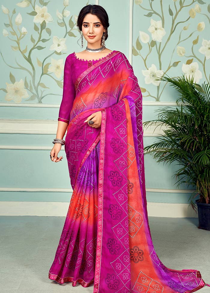 Pink Chiffon Silk Saree With Blouse Piece