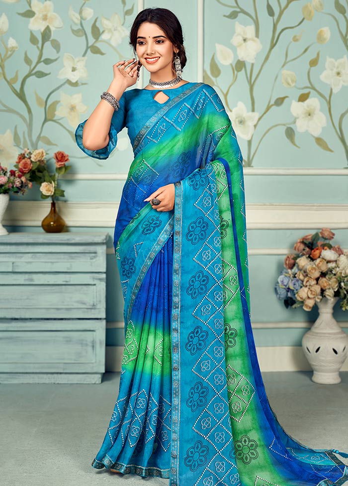 Rama Chiffon Silk Saree With Blouse Piece