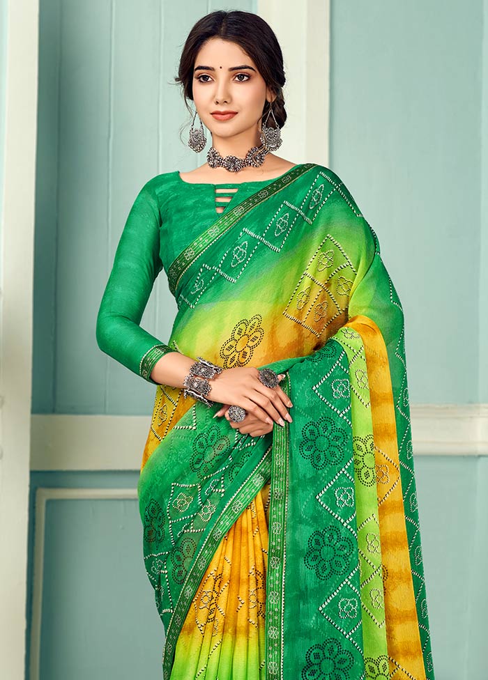 Green Chiffon Silk Saree With Blouse Piece