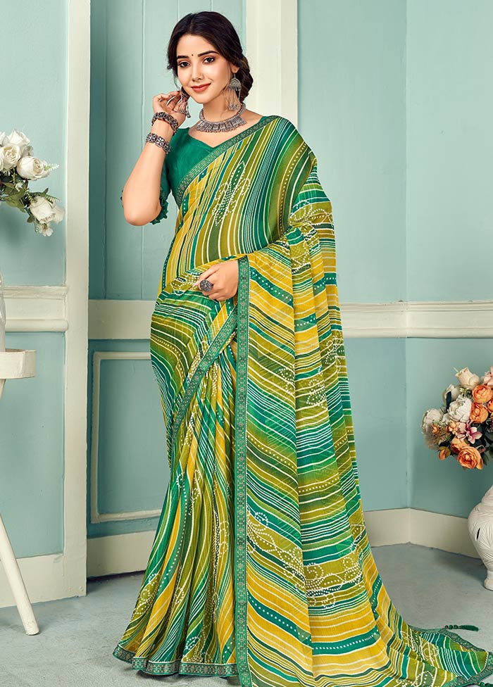 Green Chiffon Silk Saree With Blouse Piece