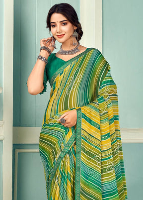 Green Chiffon Silk Saree With Blouse Piece