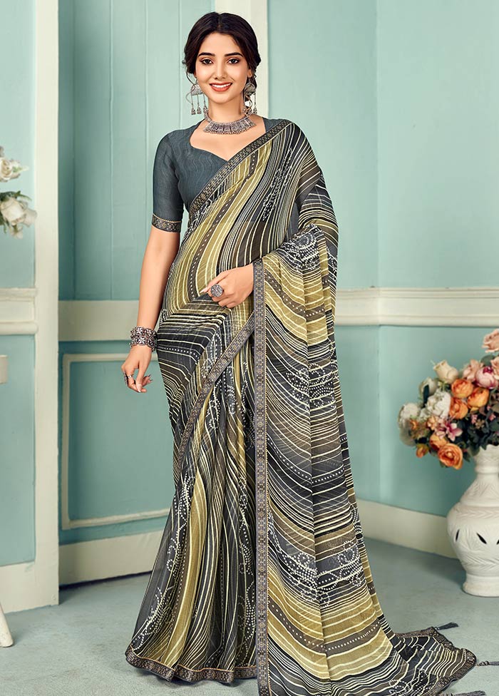 Grey Chiffon Silk Saree With Blouse Piece