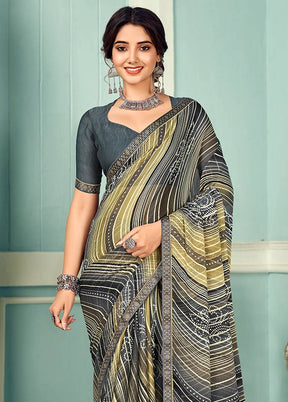 Grey Chiffon Silk Saree With Blouse Piece