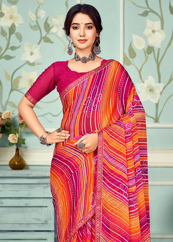 Pink Chiffon Silk Saree With Blouse Piece