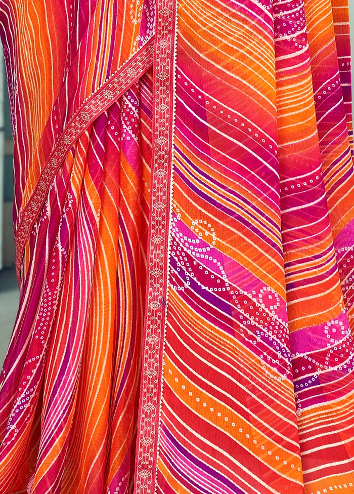 Pink Chiffon Silk Saree With Blouse Piece