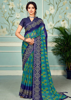 Sky Blue Chiffon Silk Saree With Blouse Piece