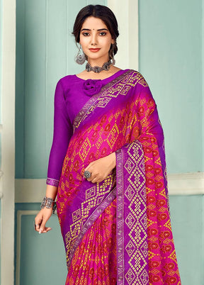 Dark Pink Chiffon Silk Saree With Blouse Piece