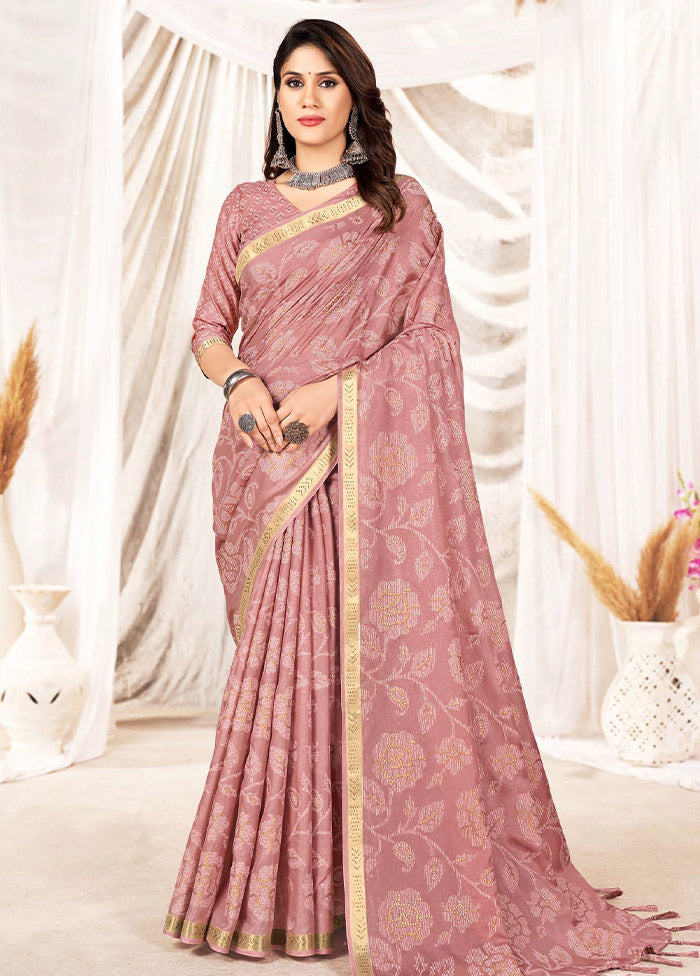 Peach Dupion Silk Saree With Blouse Piece