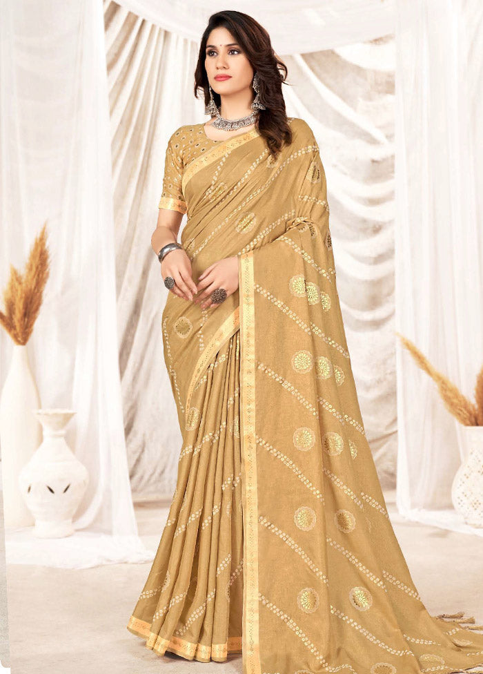 Gold Dupion Silk Saree With Blouse Piece