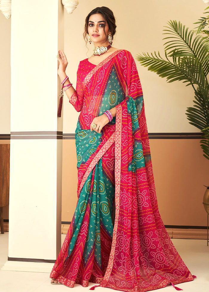 Multicolor Chiffon Silk Saree With Blouse Piece