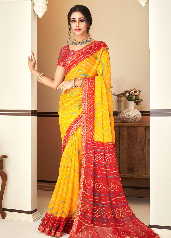 Yellow Chiffon Silk Saree With Blouse Piece