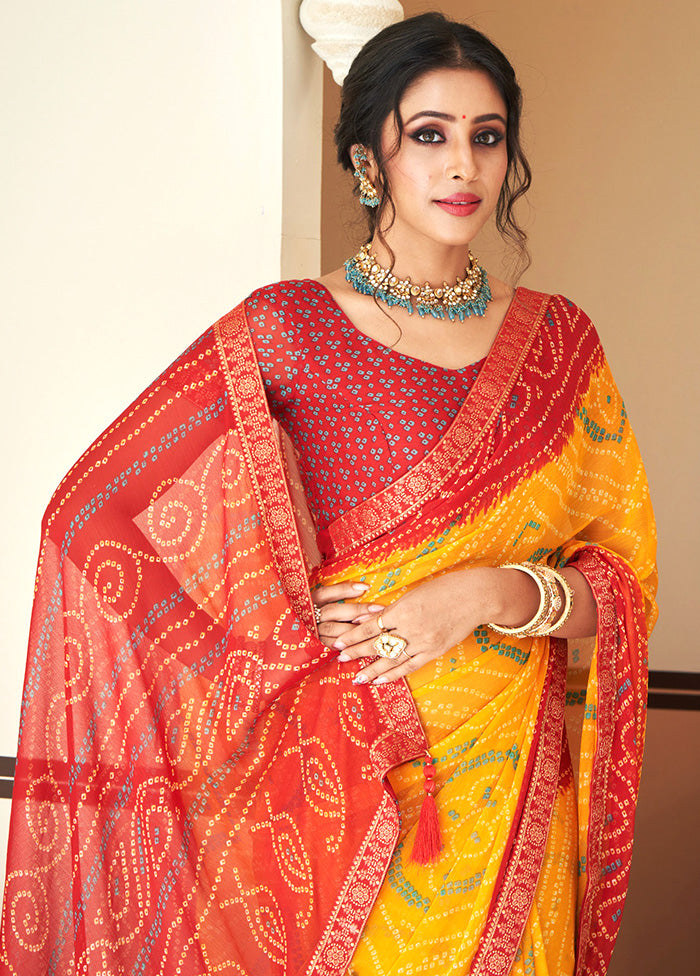 Yellow Chiffon Silk Saree With Blouse Piece