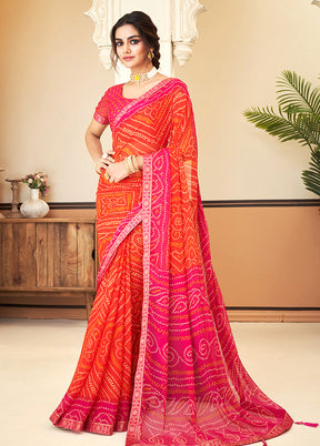 Orange Chiffon Silk Saree With Blouse Piece